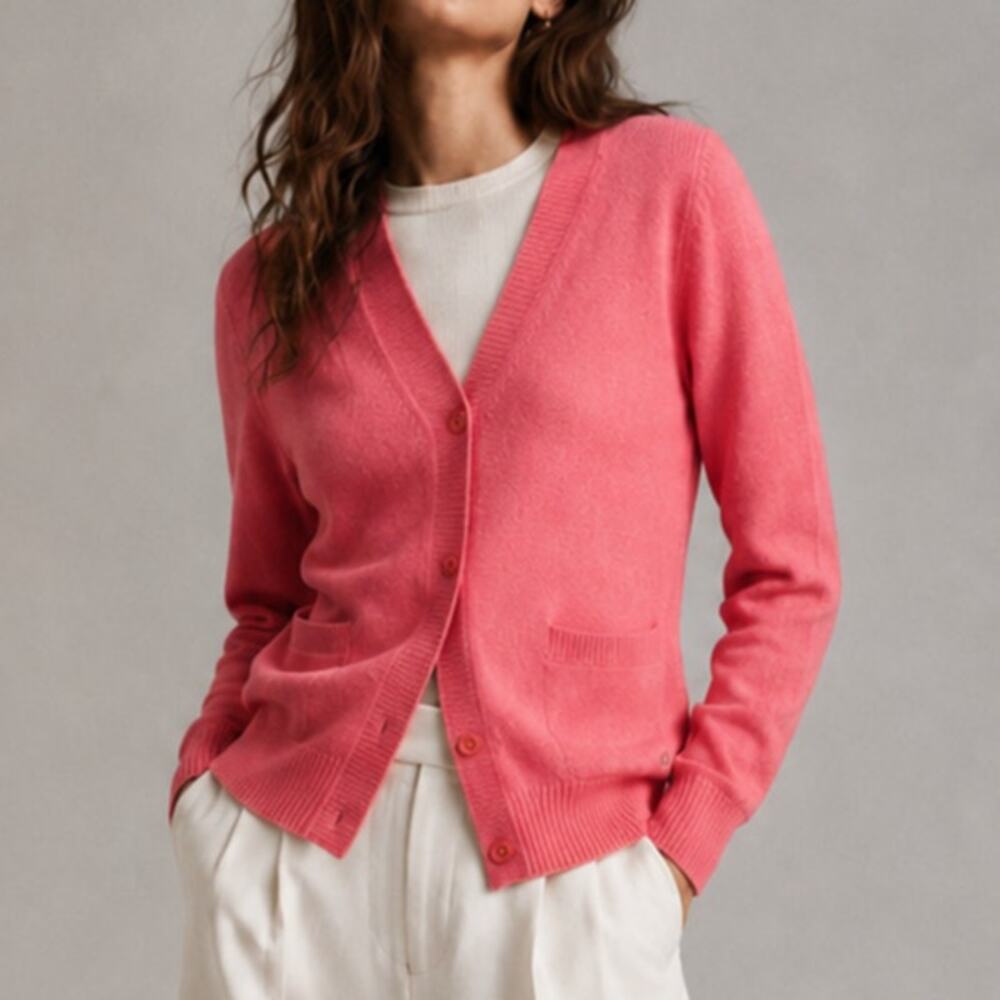 Loro Piana Cashmere Cardigan Womens 42/US6 Pink V-neck Long Sleeve Button Front